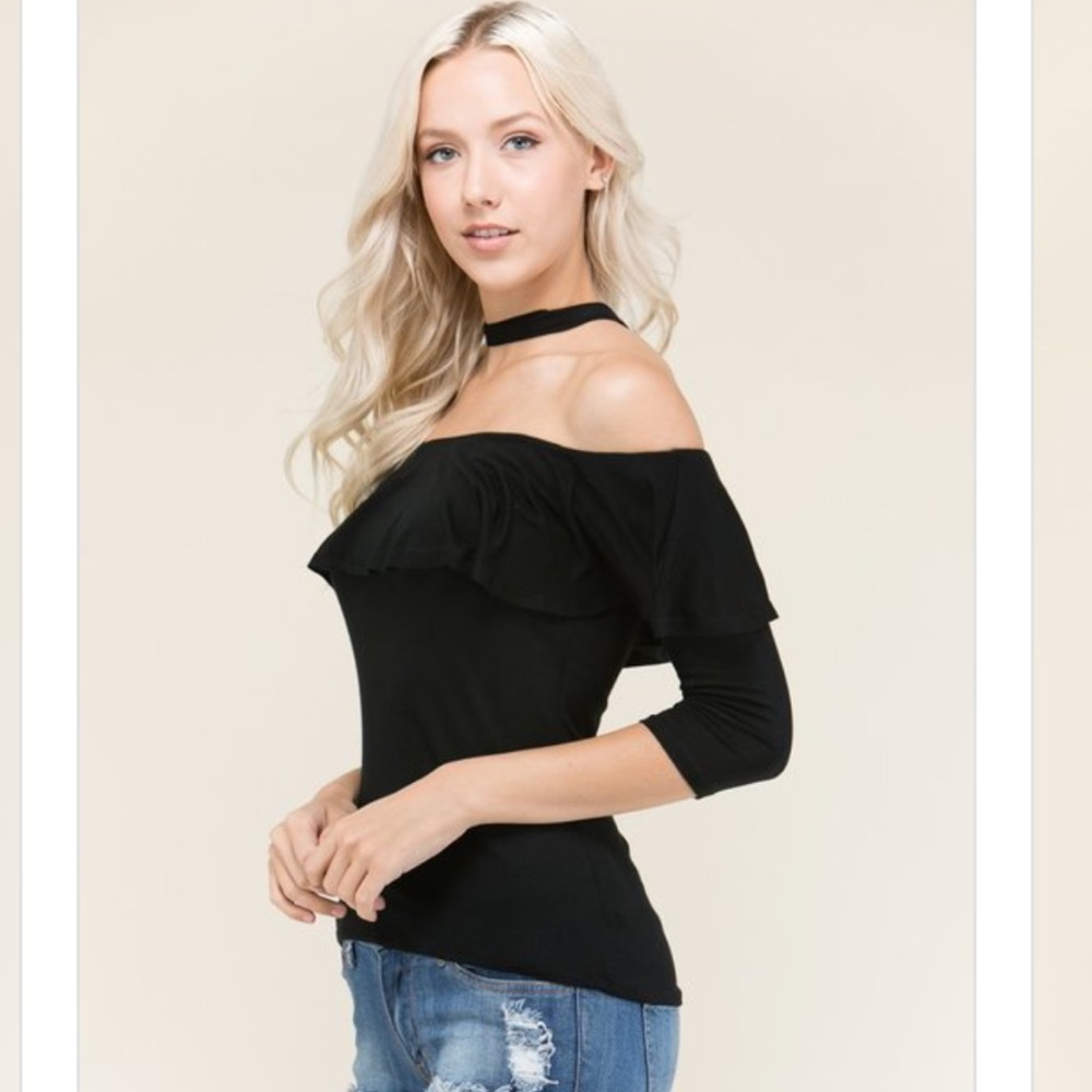 LAST 2!!!! Off The Shoulders Black Sleeve Blouse